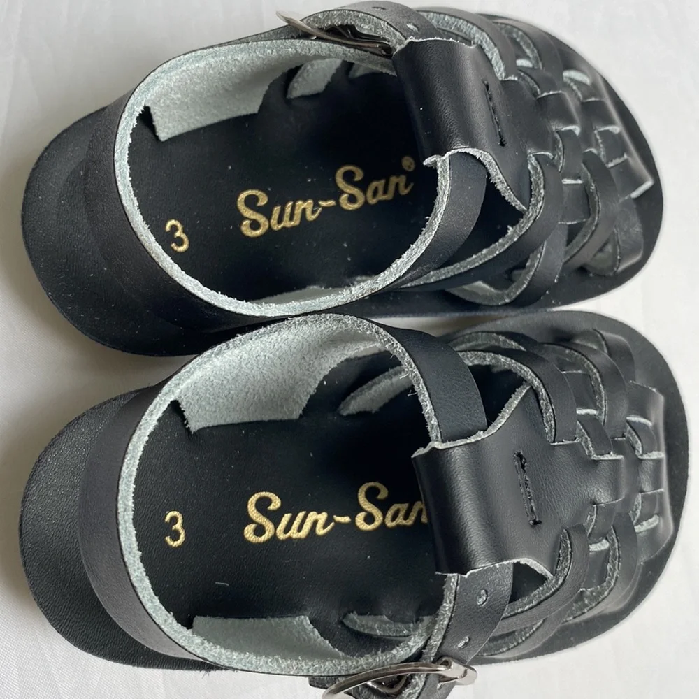 SUN-SAN Sailor Salt Water Sandals Black Size 18 EU 3 US Leather New In Box NWT - Picture 7 of 11